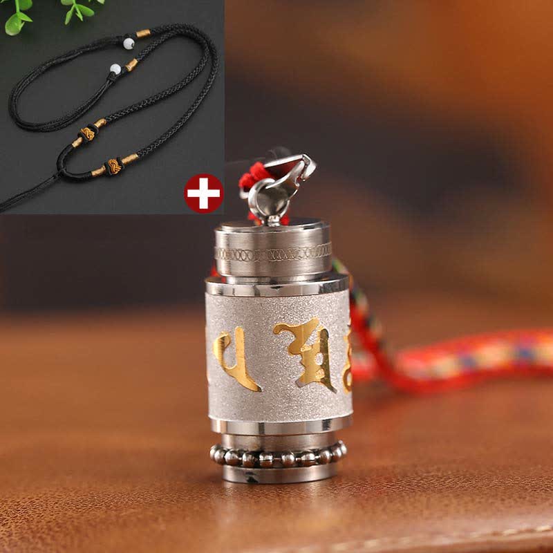 Buddha Stones ​​Tibet Om Mani Padme Hum Shurangama Mantra Titan Stahl Weisheit Amulett Halskette Anhänger - 1,4 x 2,4 cm - Silber - Schwarze Schnur - image 30