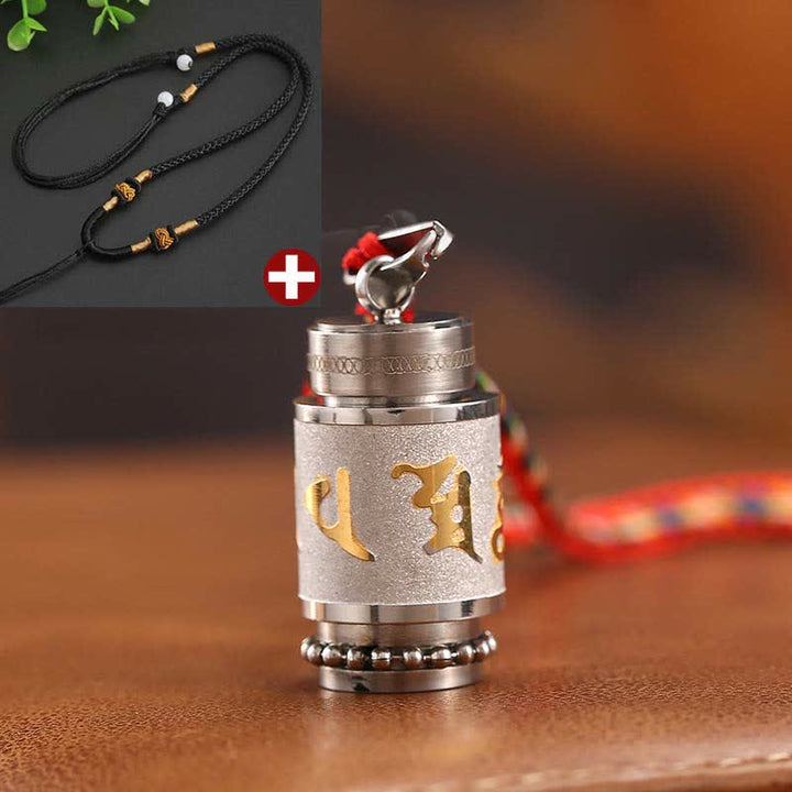 Buddha Stones ​​Tibet Om Mani Padme Hum Shurangama Mantra Titan Stahl Weisheit Amulett Halskette Anhänger - 1,4 x 2,4 cm - Silber - Schwarze Schnur - image 30