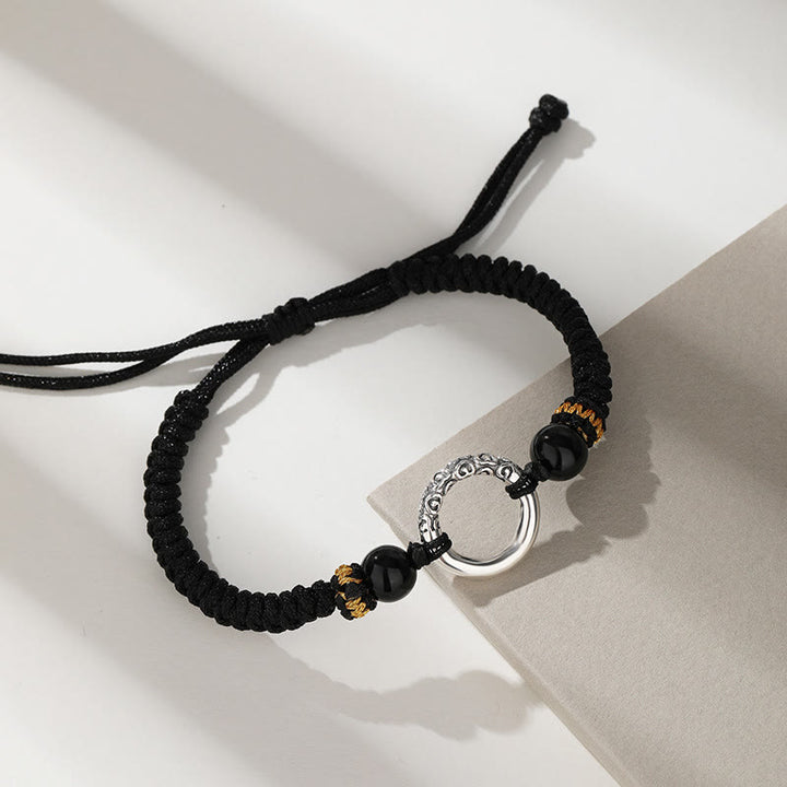 Geflochtenes Armband aus 925er-Sterlingsilber mit Friedensschnalle, verheißungsvolle Wolken und Glücksbringer mit Buddha Stonesn - 925 Sterlingsilber (Handgelenkumfang 14-19 cm) - image 0