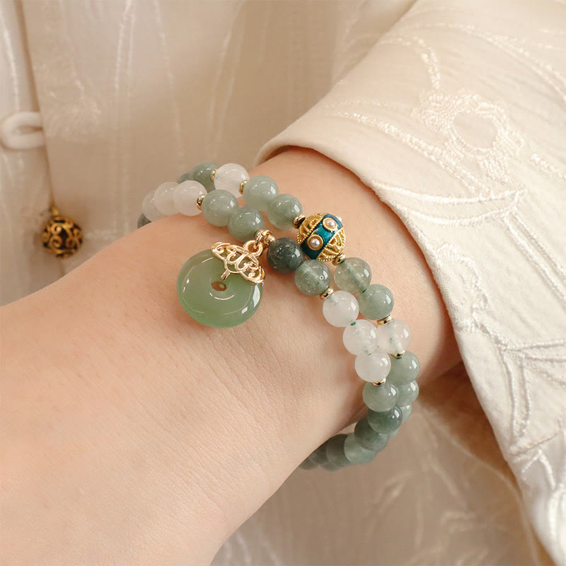 Buddha-Steine, ein- und doppellagiges Jade-Armband mit Friedensschnalle, Glücksbringer