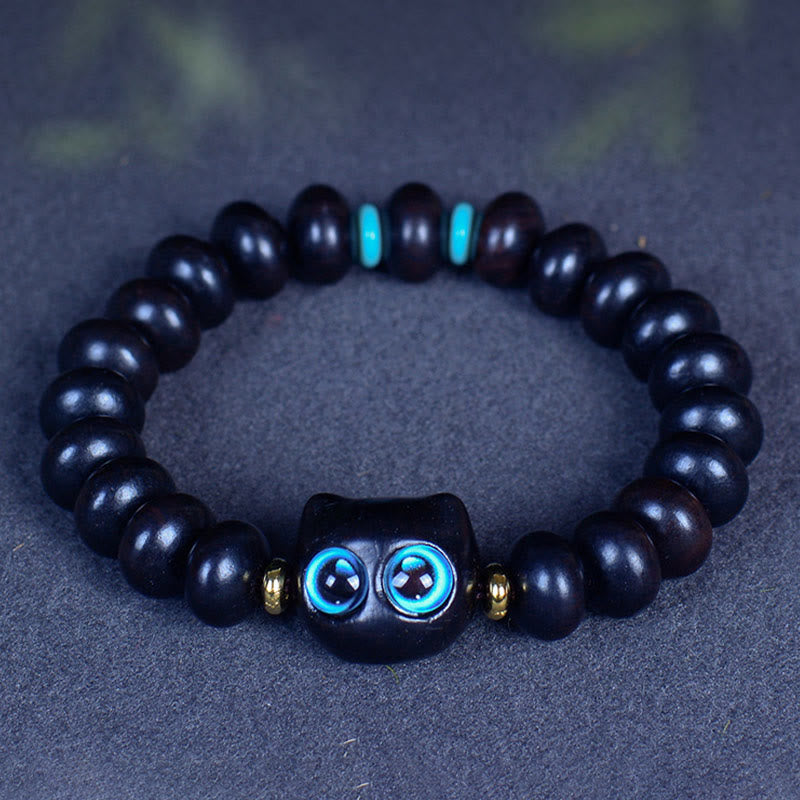 Buddha Stones, Ebenholz, Liuli-Glas, hübsches Katzen-Peace-Balance-Armband - image 6
