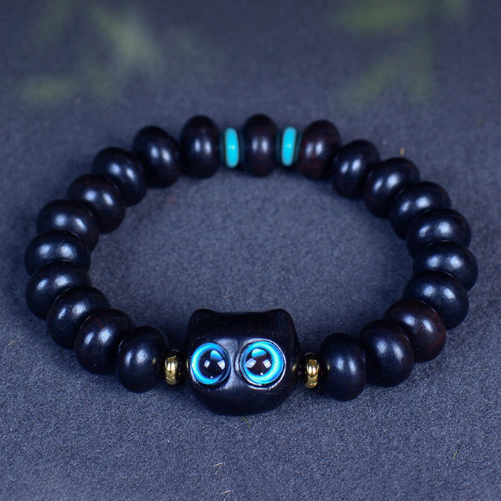 Buddha Stones, Ebenholz, Liuli-Glas, hübsches Katzen-Peace-Balance-Armband - image 6