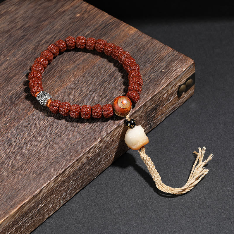 Buddha Steine Tibet Rudraksha Bodhi Samen Dzi Perle Glückskatze Tanzender Löwe Reichtum Armband Handgelenk Mala