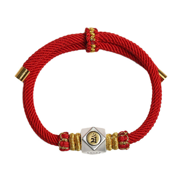 Buddha Stones 999 Sterling Silber Chinesisches Sternzeichen Natal Buddha Rotes Seil Glück Stärke Handgefertigtes Kinderarmband