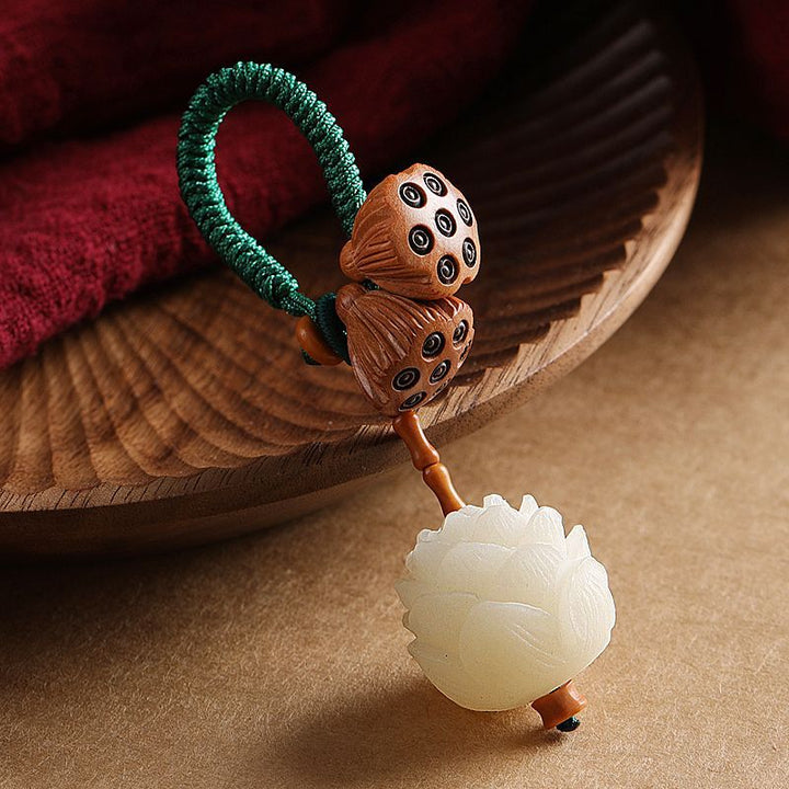 Buddha Stones, Lotus, natürlicher Weiß Bodhi-Samen, Pfirsichholz, Glücks-Schlüsselanhänger, Dekoration - image 0