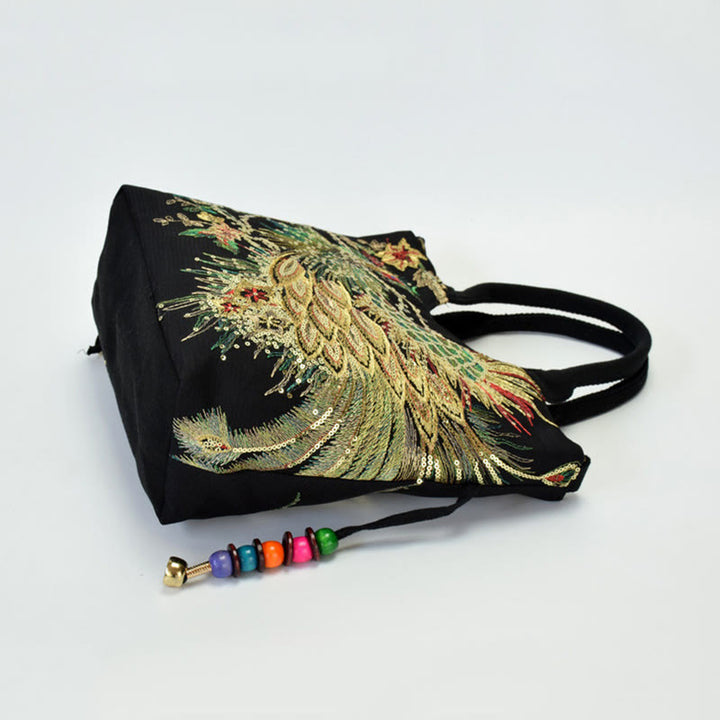 Buddha Stones -Pfauen-Doppelseitig-Stickerei-Tragetasche, Schultertasche, Umhängetasche - image 13