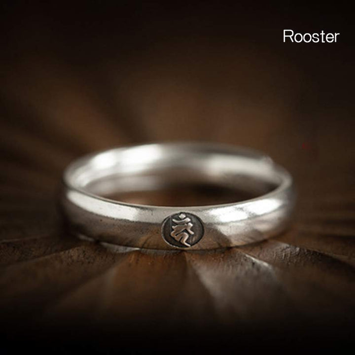 Buddha Stones 925 Sterling Silber Chinesischer Sternzeichen Natal Buddha Segen Paar Ring - Hahn - Frauen - image 22