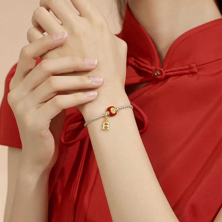 Buddha Stones 925 Sterling Silber Handgefertigtes, verheißungsvolles chinesisches Schriftzeichen Segen geflochtenes Schnurarmband - image 3