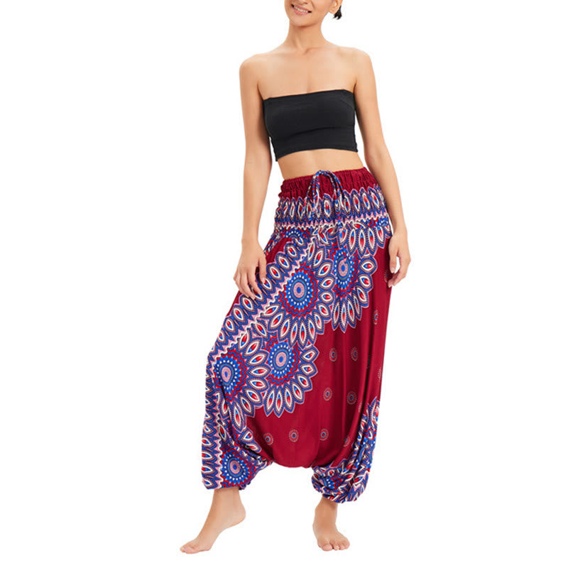 Buddha Stones Zwei Stile Tragen Sonnenblumen Locker Gesmokt Haremshose Overall Hohe Taille Hose