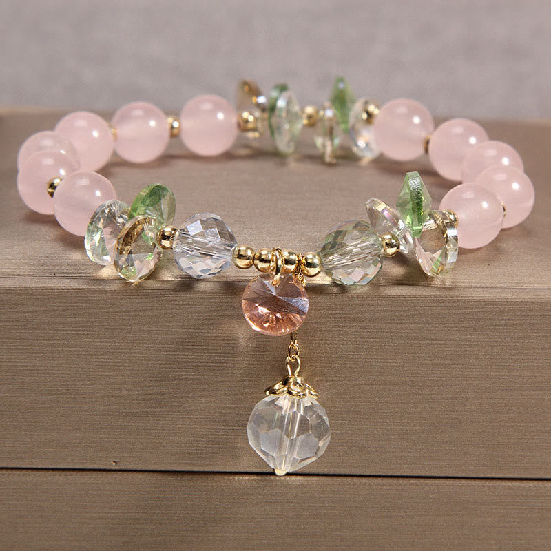 Buddha Stones Katzenauge rosa Kristall-Friedens-Charm-Armband - Rosa Kristall - image 1
