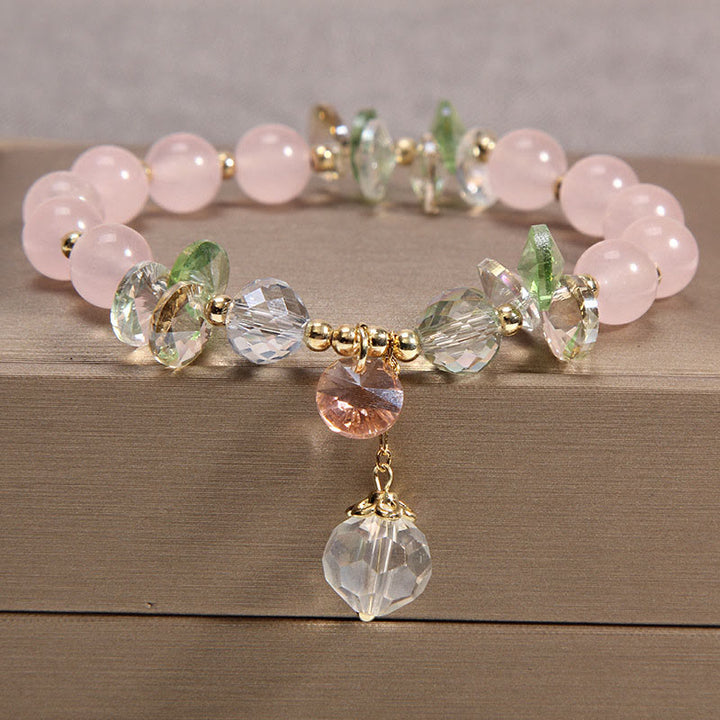 Buddha Stones Katzenauge rosa Kristall-Friedens-Charm-Armband - Rosa Kristall - image 1