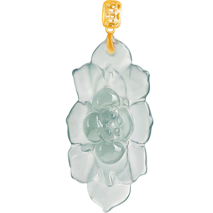 Buddha Stones 18K Gold natürliche Jade Lotus Muster Wohlstand Halskette Anhänger - image 10