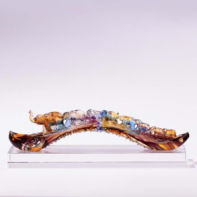 Handgefertigtes Liuli-Kristall-Ruyi-Elefant-Kunststück, Heimdekoration mit Kristallsockel - image 0