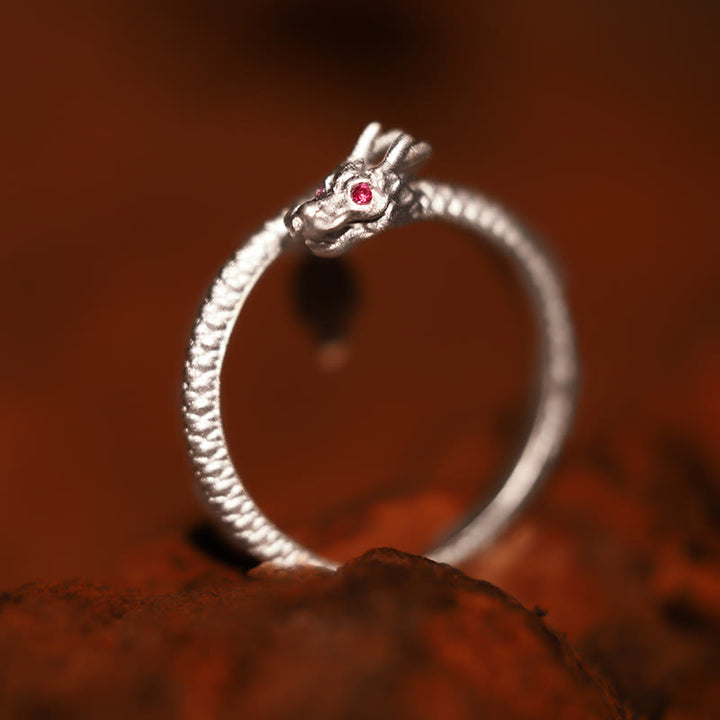 Buddha Stones 925 Sterling Silber Vintage Jahr des Drachen Glück Schutz Stärke verstellbarer Ring - 925 Sterling Silber-Silber (einstellbar) - image 10
