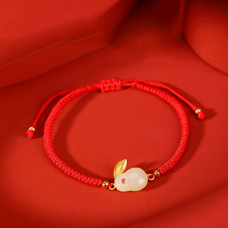 Buddha Stones 925 Sterling Silber Jahr des Kaninchens Hetian Weiß Jade Luck Red String Protection Armband - Hetian Weißer Jade (Schutz♥Glück) (Handgelenkumfang 14-20 cm) - image 0