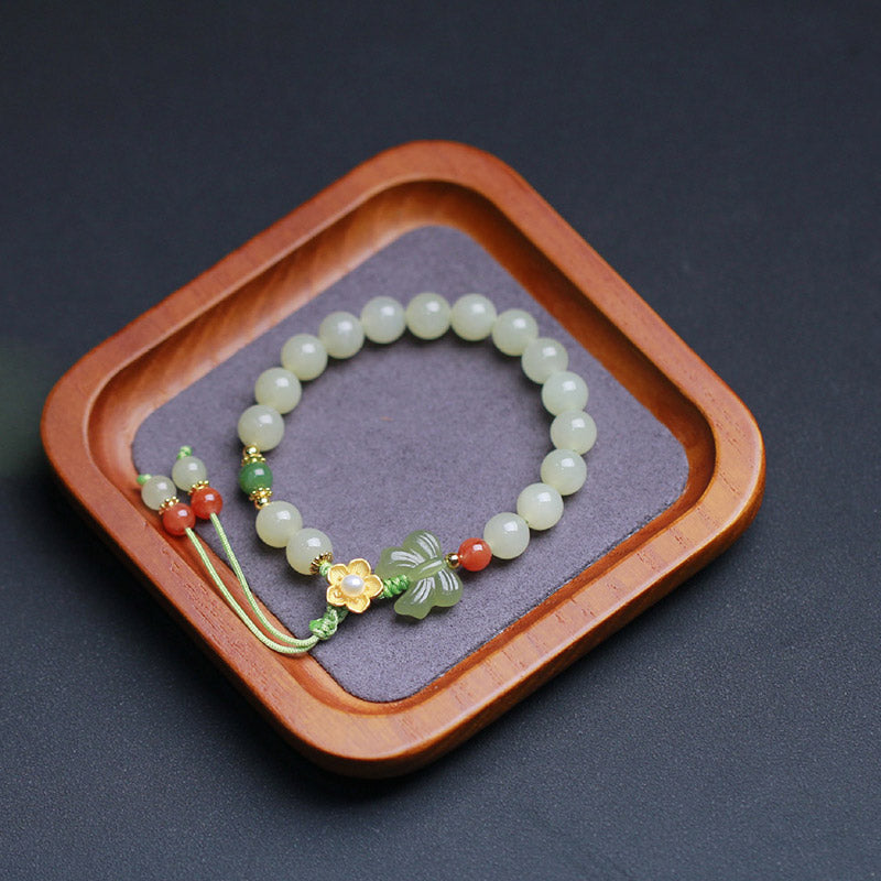 Buddha Stones 925 Sterling Silber Jade Glücksblume Schmetterlingsarmband - image 11