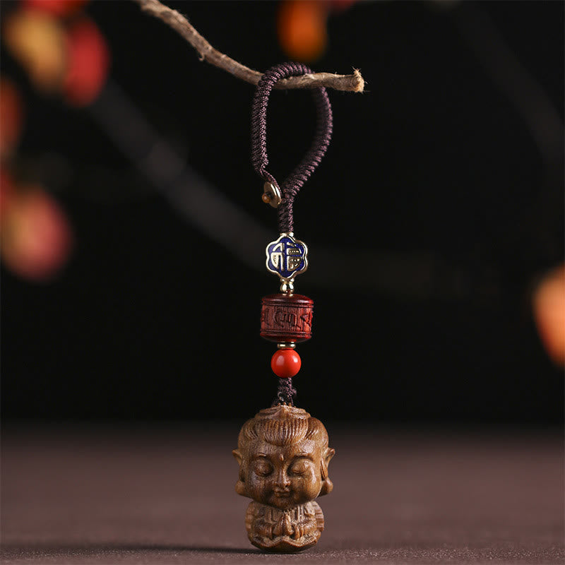 Chinesischer Tierkreiszeichen-Buddha-Schlüsselanhänger aus grünem Sandelholz Om Mani Padme Hum Frieden - image 0