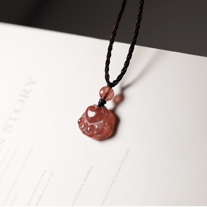 Buddha Stones Erdbeerquarz Schöner Katzenpfotenkrallen-Heilungskettenanhänger - Erdbeerquarz (Liebe♥Heilung) - image 1