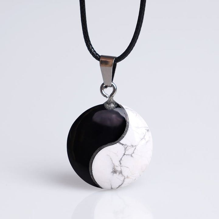 Buddha Steine Natürlicher Schwarzer Obsidian Weiß Türkis Yin Yang Transformation Seil Halskette Anhänger