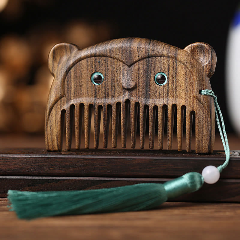 Tragbarer Mini-Kamm mit chinesischem Sternzeichen, grünem Sandelholz, Frieden - Chacate Preto Wood - Affe - image 15