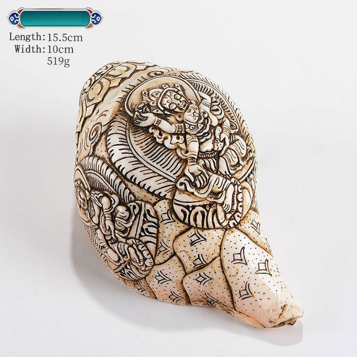 Tibetische handgemachte gravierte Shankha Buddha Avalokitesvara Conch Shell Reichtum Dekoration - Fünf Götter des Reichtums 15,5 x 10 cm - image 15