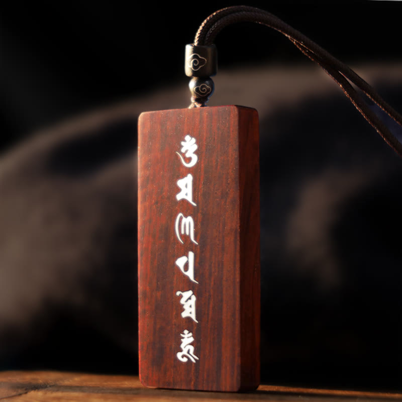 Buddha Stones, 999er-Sterlingsilber, kleines Blatt, rotes Sandelholz, Ebenholz, Om Mani Padme Hum, eingelegter Schutz-Halskettenanhänger - image 5