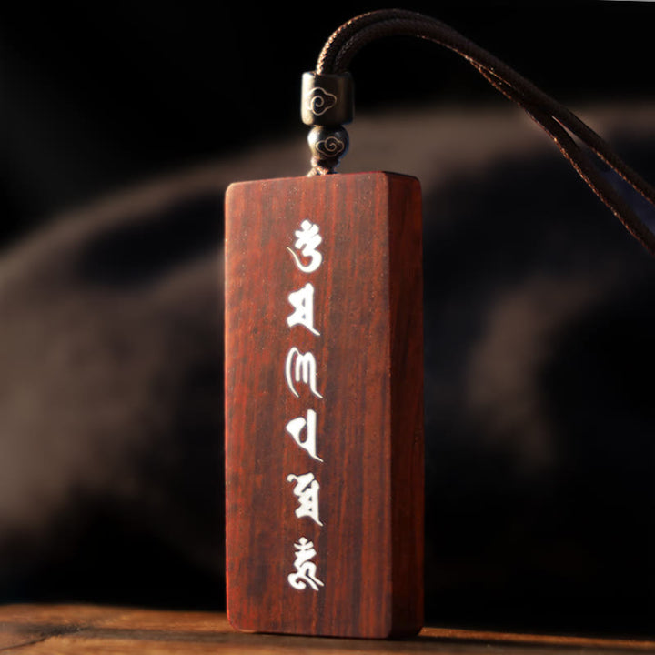 Buddha Stones, 999er-Sterlingsilber, kleines Blatt, rotes Sandelholz, Ebenholz, Om Mani Padme Hum, eingelegter Schutz-Halskettenanhänger - image 5