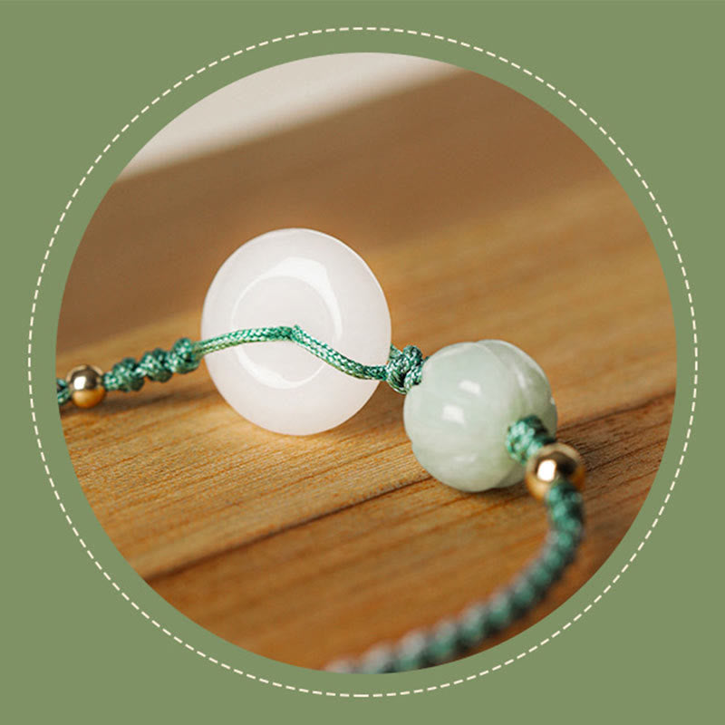 Buddha Stones Geflochtenes Armband mit Friedensschnalle aus weißem Jade, Kürbisperle und Glücksbringer - image 8