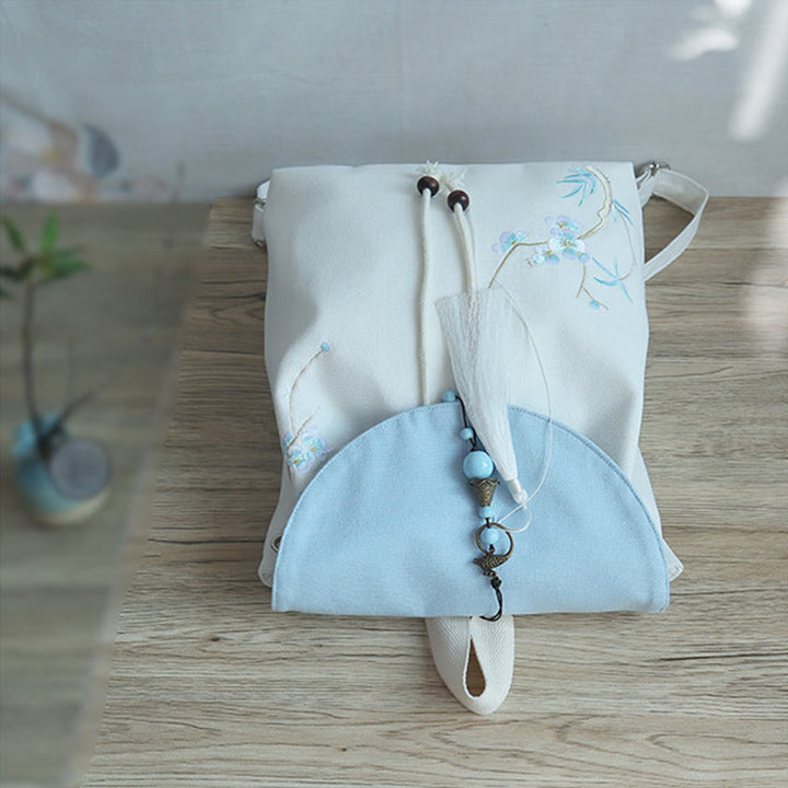 Handgemachter, bestickter Canvas-Rucksack mit Buddha Stones und großer Kapazität