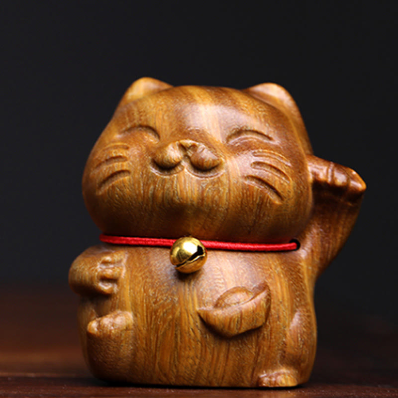 Buddha Stones Green Sandelwood Small Mini Cute Lucky Cat Peace Dekorationen