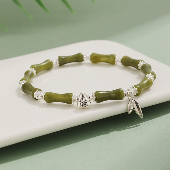 Buddha-Steine Peridot Weiß Jade Erdbeerquarz Grüner Aventurin Bambus Fu Charakter Glücksarmband