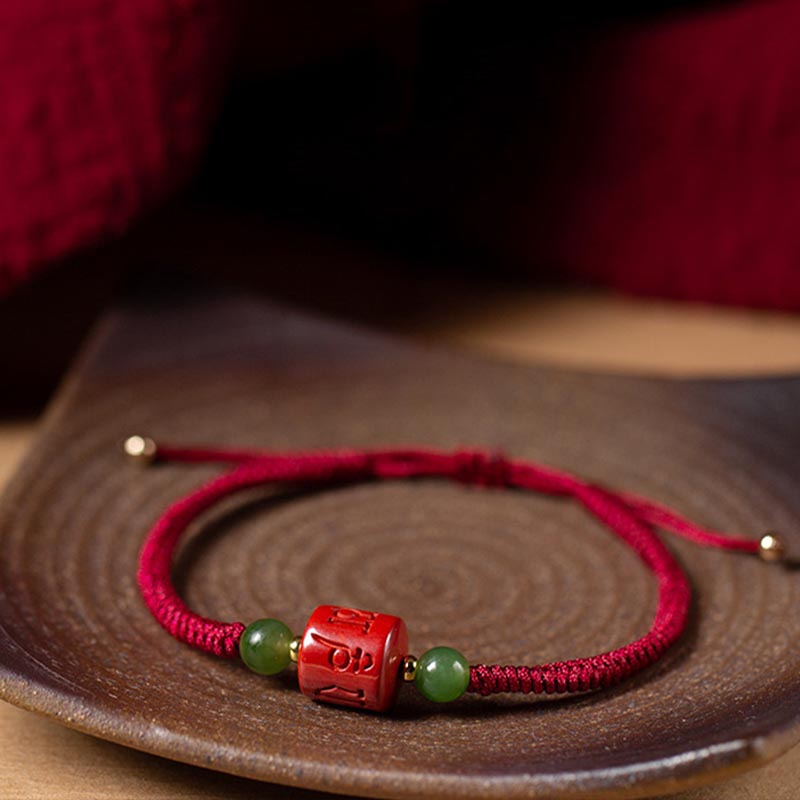 Armband aus geflochtenem Seil von Buddha Stones Tibetan Cinnabar Om Mani Padme Hum mit Gravur und Segen
