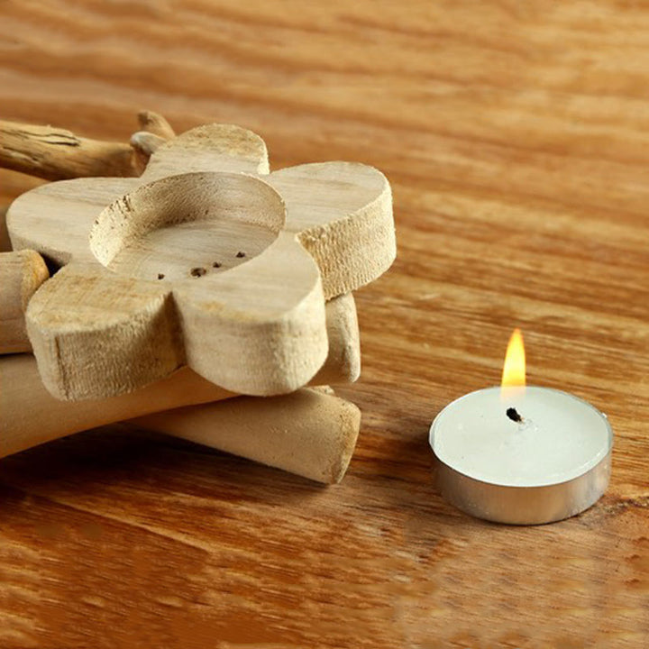 Buddha Stones ​​Blumenmuster Holz Kerzenständer Home Kerzenhalter Dekoration - image 3