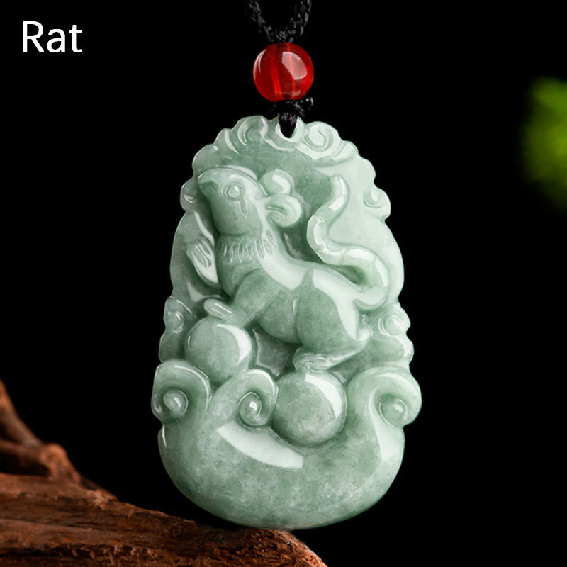 Halskette mit Buddha Stonesn, natürlicher grüner Jade, 12 chinesische Sternzeichen, Glück, Wohlstand - Ratte - image 1