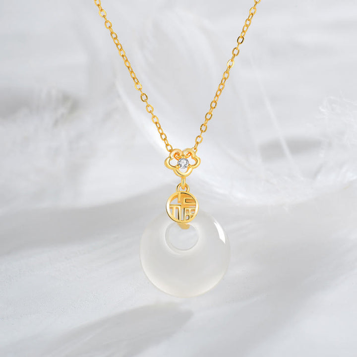 Buddha Stones 925 Sterling Silber Weißer Achat Fu Charakter Glück Halskette Anhänger - Gold - image 1