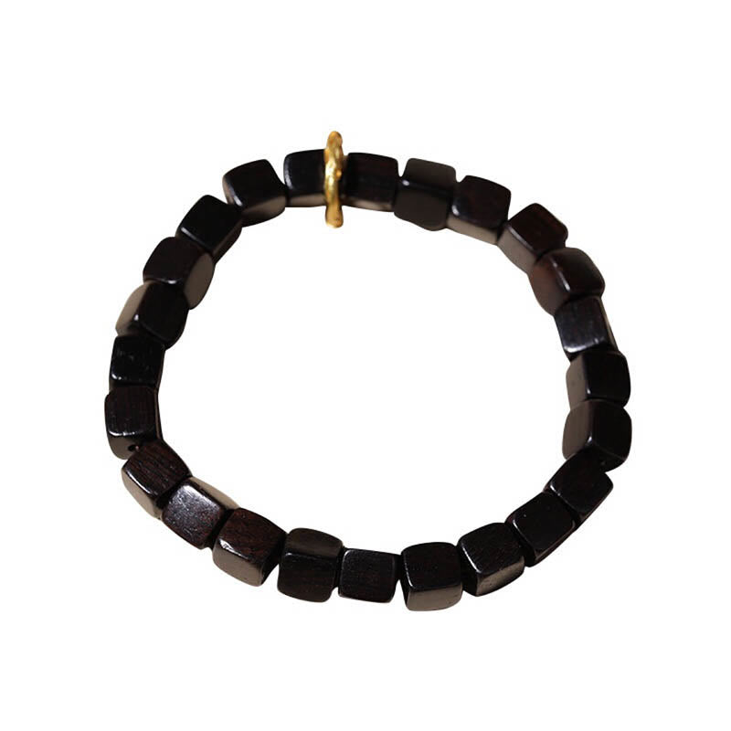 Armband mit quadratischen Perlen aus tibetischem Ebenholz und Buddha-Steine, Frieden und Ruhe