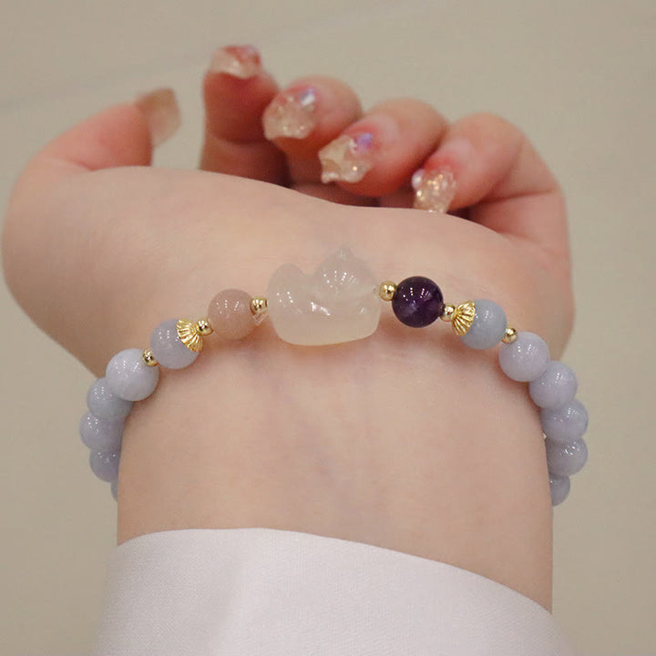 Buddha Stones Natürliches Aquamarin-Chalcedon-Charm-Armband „Serenity Rabbit Gourd Cat“. - Aquamarin-Chalcedon-Katze - image 7