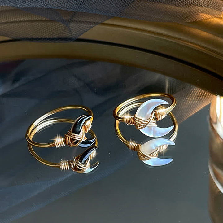 Buddha Stones Natürlicher Tridacna-Stein Mond 14K Gold Segensring - image 1