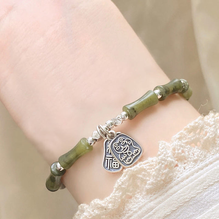 Buddha Stones Armband aus 925er-Sterlingsilber, Bambus-Jade, Glückskatze, Fu-Charakter, Glücksfülle - image 13