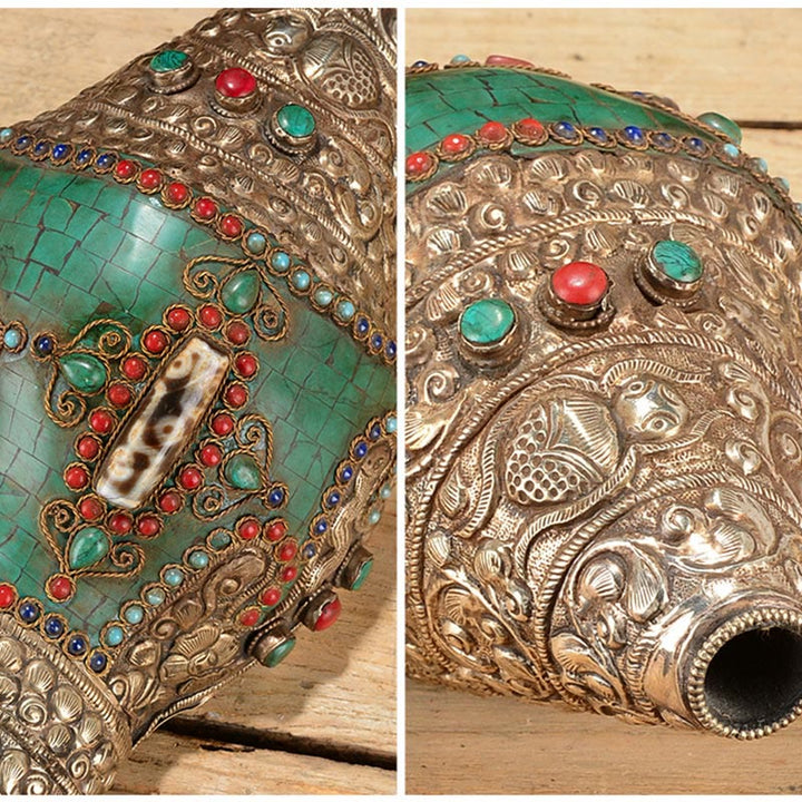 Tibetische handgefertigte gravierte Shankha Doppel-Dorje-Buddha-Muschelmuschel, Reichtum, positive Dekoration - image 7