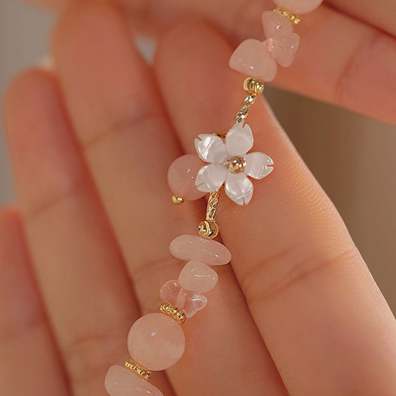 Buddha Stones 14 Karat vergoldetes natürliches rosa Kristallblumen-Liebesarmband