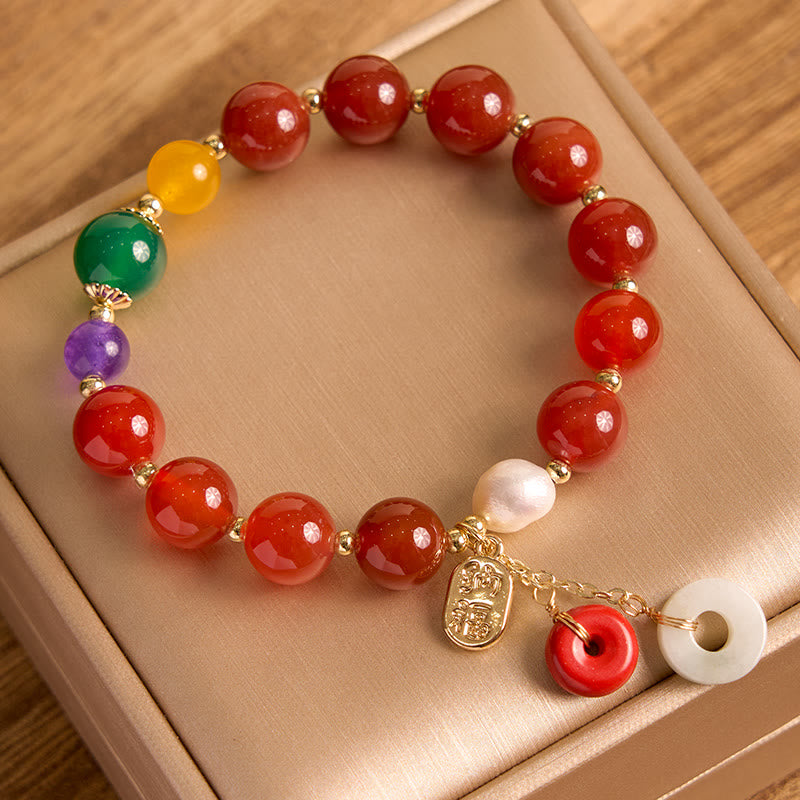 Buddha-Steine Jade Rot Achat Peace Schnalle Charm Vertrauen Armband