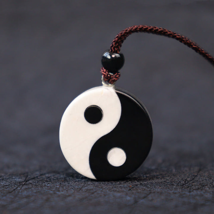 Buddha-Steine, natürlicher schwarzer Obsidian, Weiß Türkis, Yin Yang, Erfüllung, Stärke, Halskettenanhänger