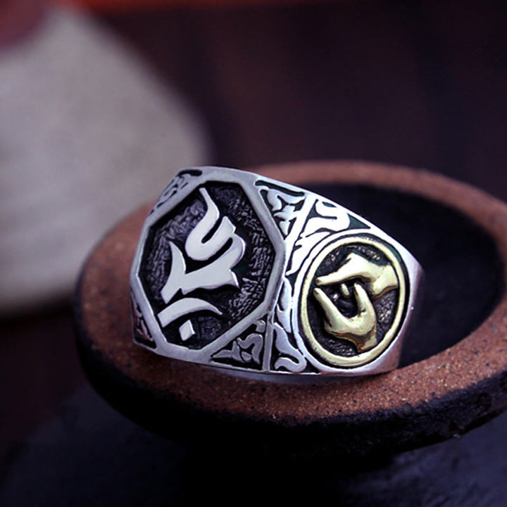 Verstellbarer Ring aus 925er-Sterlingsilber mit Buddha Stonesn, Sanskrit-Design, geschnitzter Schutz - image 23