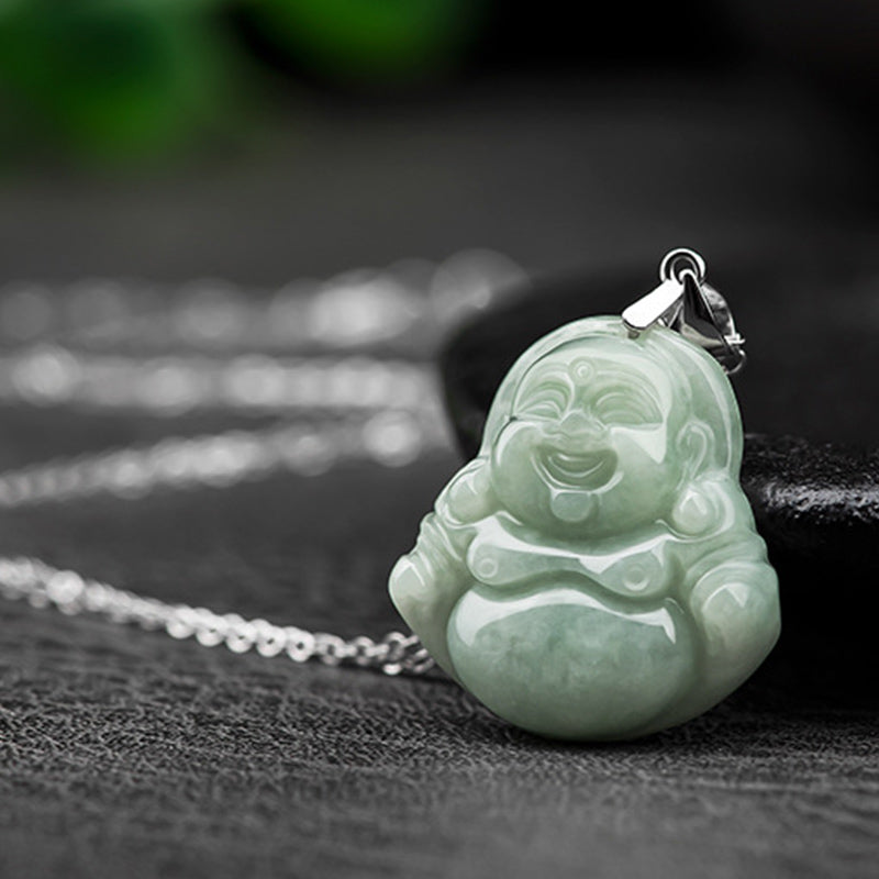 Buddha Stones 925 Sterling Silber Lachender Buddha Jade Segen Halskette Kettenanhänger - image 6