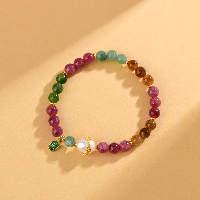 Buddha-Steine, natürliche, mehrfarbige Turmalin-Perle, glückverheißender Charakter, Charme, Weisheitsarmband