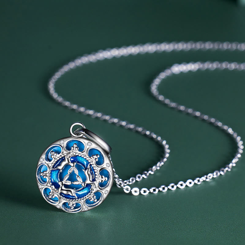 Buddha Stones 925 Sterling Silber Runder Türkis Drei Kaninchen Balance Halskette Anhänger - image 1