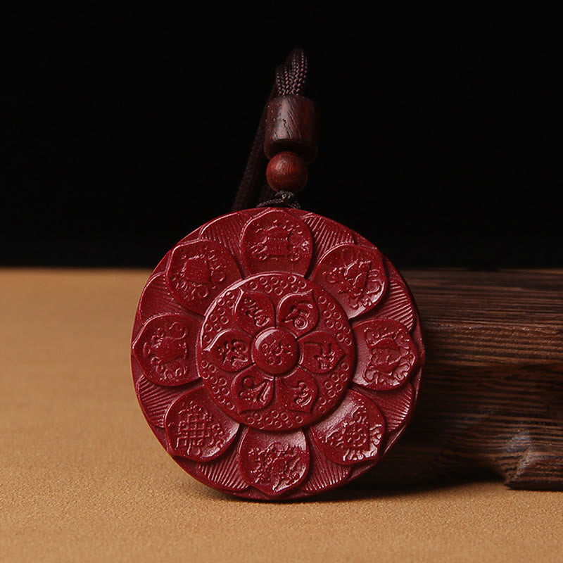 Buddha Steine natürliche Zinnober Lotus Om Mani Padme Hum Segen Halskette String Anhänger