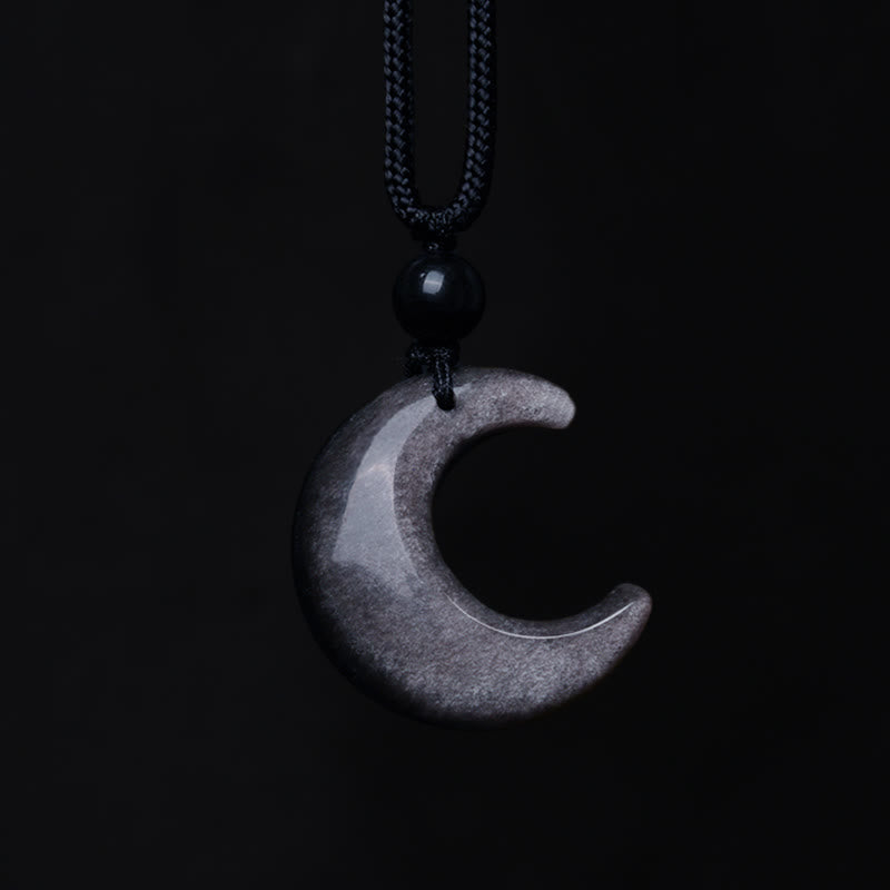 Buddha Stones Natürlicher Silberglanz Obsidian Selenit Kristall Halbmond Yin Yang Paar Schutz Halskette Anhänger - image 3