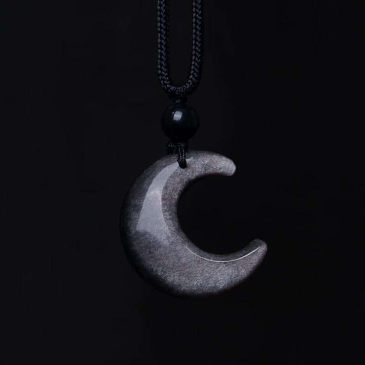 Buddha Stones Natürlicher Silberglanz Obsidian Selenit Kristall Halbmond Yin Yang Paar Schutz Halskette Anhänger - image 3